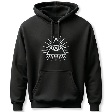 Black hoodie featuring the All-Seeing Eye of Providence within a pyramid design.
