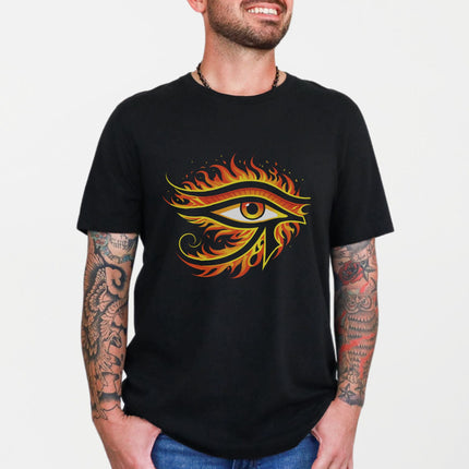 Eye of Ra Fire T-Shirt | Ancient Egyptian God Symbolic Graphic Print Tee