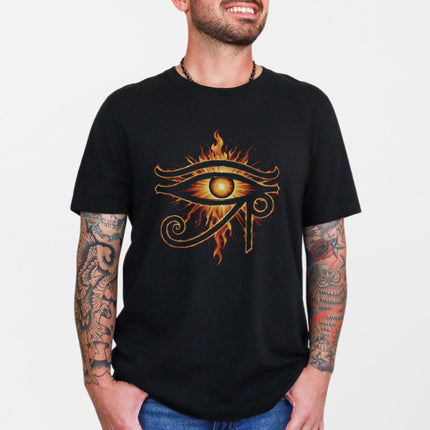 Flaming Eye of Ra T-Shirt | Ancient Egyptian Symbol Graphic Print Tee Shirt