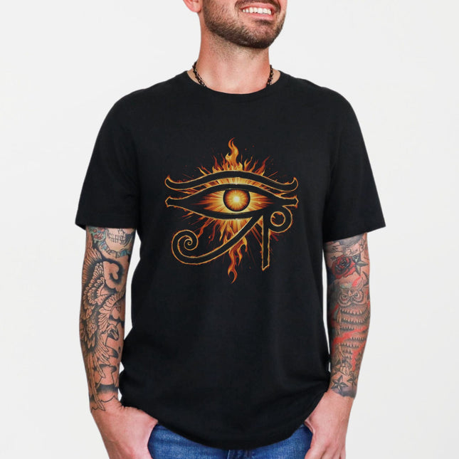 Flaming Eye of Ra T-Shirt | Ancient Egyptian Symbol Graphic Print Tee Shirt