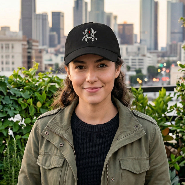 Black Widow Spider Hat | Gothic Embroidered Unstructured Baseball Cap