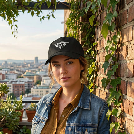 Black baseball cap with embroidered Thunderbird symbol.