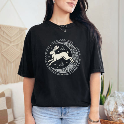 Celtic Hare and Crescent Moon T-Shirt | Knotwork Graphic Comfort Colors Tee