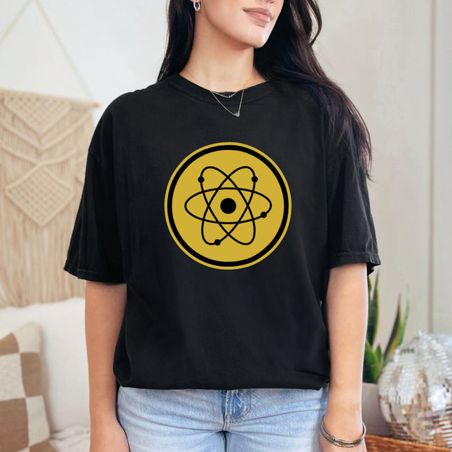 Retro Atomic Symbol Science T-Shirt - Golden Emblem Tee