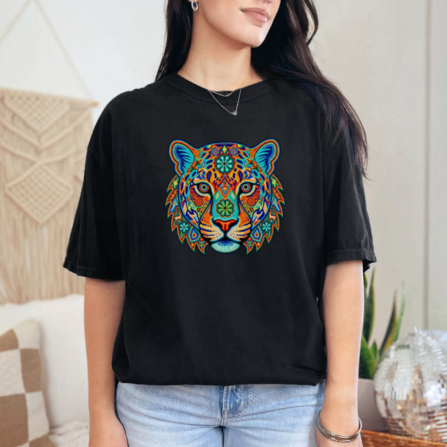 Psychedelic Huichol Jaguar Graphic T-Shirt | Colorful Mexican Art Tee