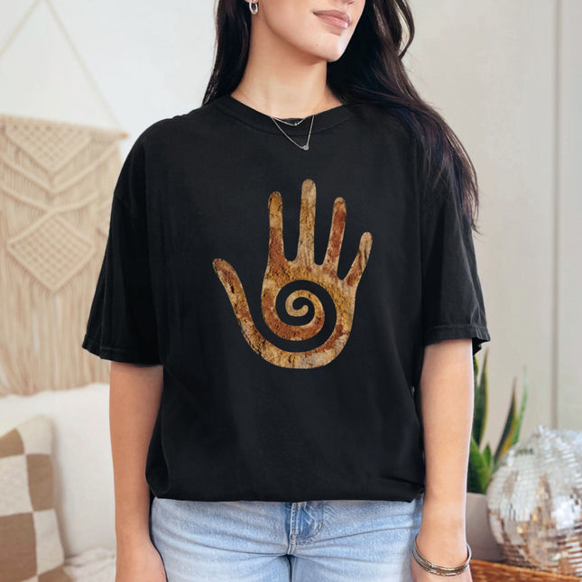 Ancient Spiral Hand Graphic Native American T-Shirt - Hopi Symbol Tee