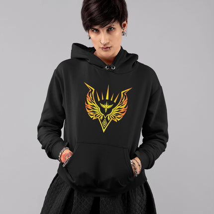 Valkyrie Norse warrior graphic on a unisex pullover hoodie featuring mythological art.