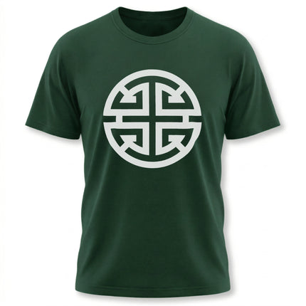 Green t-shirt with white Chinese Lu symbol for prosperity and good fortune.