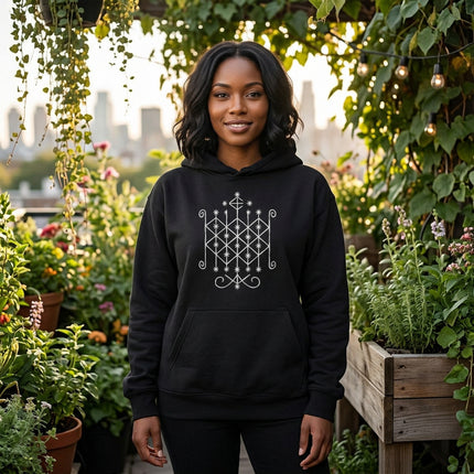 Ogoun Veve Sacred Geometry Hoodie - Boho Aesthetic Symmetrical Pattern