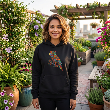 Huichol Parrot Spirit Animal Art Hoodie - Bohemian Mandala Bird Design