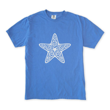 Black Tribal Starfish T-Shirt | Ornate Sea Creature Graphic Unisex Tee Shirt