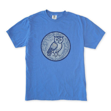 Mosaic Owl T-Shirt | Geometric Blue Grey Wisdom Graphic Tee | Comfort Colors