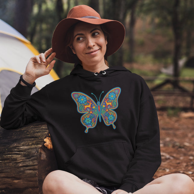 Huichol Butterfly Hoodie | Colorful Mexican Folk Art Indigenous Pullover Hoodie