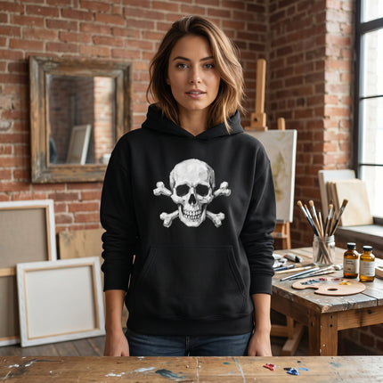 Gothic Skull and Crossbones Hoodie | Primordial Designs Skeletal Art