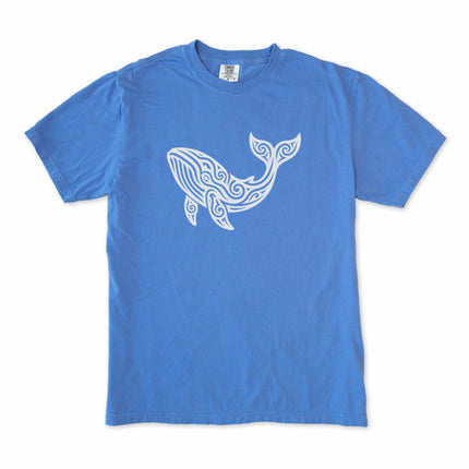Intricate tribal whale graphic tee featuring ocean animal patterns on a comfortable t-shirt.