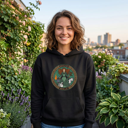 Brigid Celtic Goddess graphic hoodie featuring Irish mythology art.