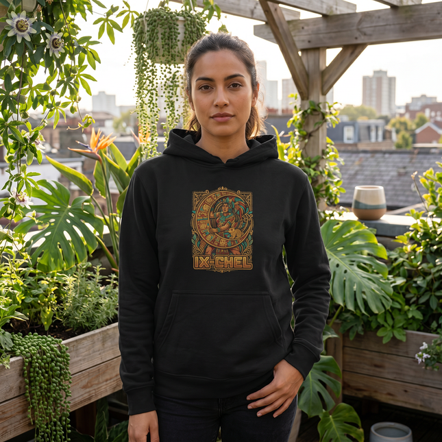 Ixchel Mayan Goddess Graphic Hoodie | Ancient Mesoamerican Art Style Pullover