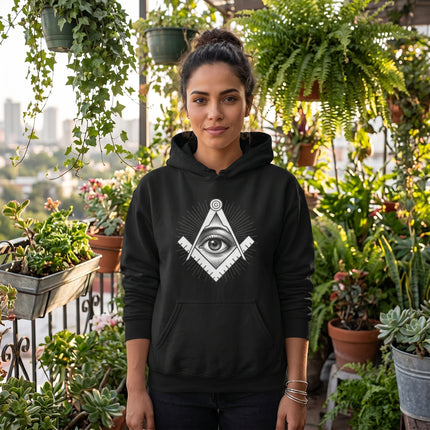 All-Seeing Eye Square and Compass Hoodie | Esoteric Symbolism Pullover