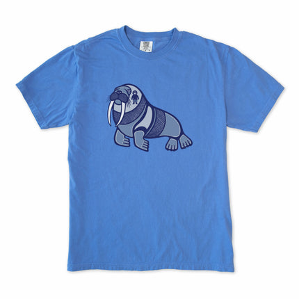 Arctic walrus graphic t-shirt featuring indigenous symbols print on comfort colors tee.