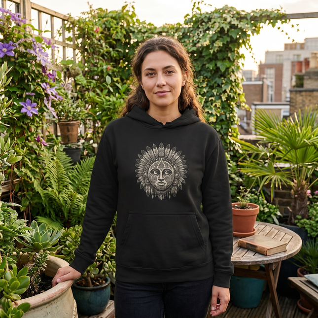Tribal Lunar Mask Sacred Geometry Graphic Hoodie - Bohemian Style
