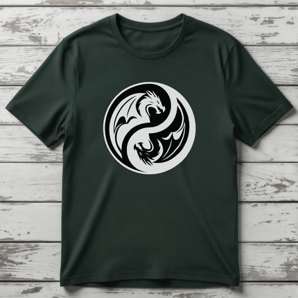 Yin Yang Dragon T-Shirt | Black and White Symbolic Unisex Tee | V3
