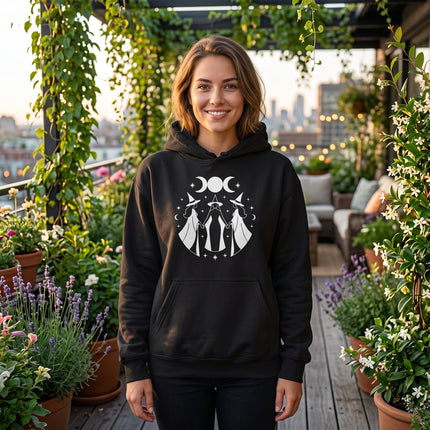 Witches Moon Phases Hoodie - Triple Goddess Celestial Symbols Graphic