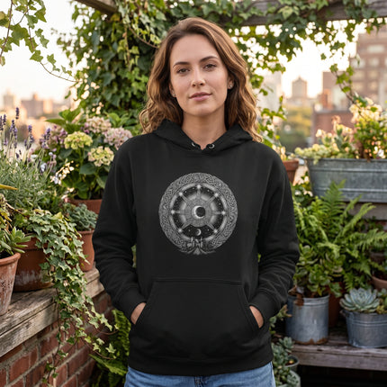 Arianrhod's Silver Wheel Hoodie - Celtic Mythology Lunar Chart Pullover