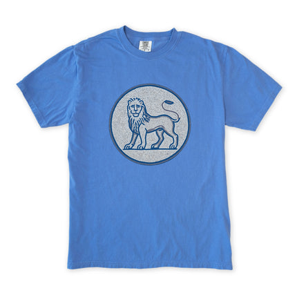 Blue Grey Mosaic Lion T-Shirt | Ancient Animal Graphic Tee | Comfort Colors