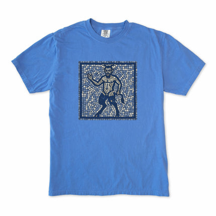 Satyr mosaic graphic tee featuring ancient Greek mythology art print on a comfortable shirt.