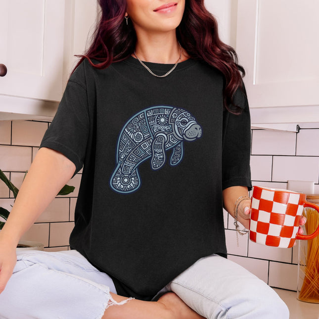 Mayan Manatee Geometric T-Shirt | Tribal Ocean Animal Unisex Unisex Tee