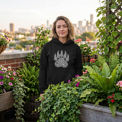 Celtic Knotwork Bear Paw Hoodie - Pagan Spirit Animal Pullover Fleece