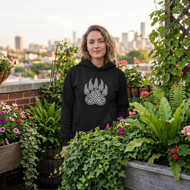 Celtic Knotwork Bear Paw Hoodie - Pagan Spirit Animal Pullover Fleece
