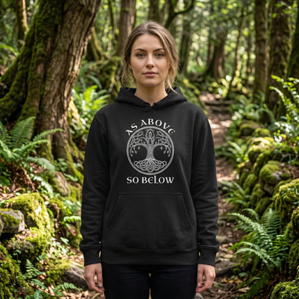 Celtic Tree of Life hoodie featuring As Above So Below knotwork design.