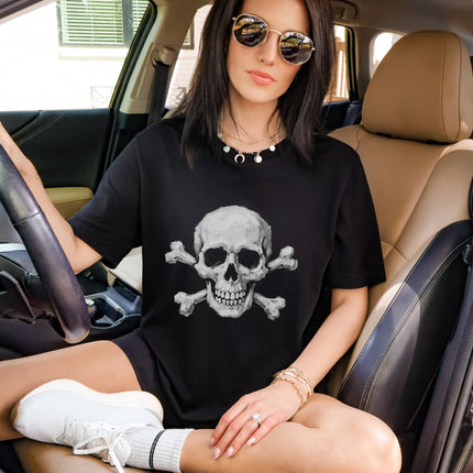 Gothic Skull and Crossbones T-Shirt - Hand-Painted Skeletal Art Tee