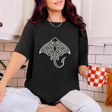 Tribal Stingray T-Shirt | Maori Polynesian Ocean Life Graphic Tee Shirt