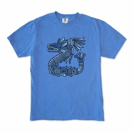 Aztec Quetzalcoatl feathered serpent mythological t-shirt graphic print design.