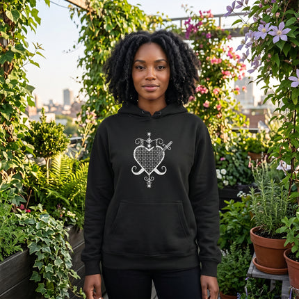 Erzulie Dantor Veve Gothic Voodoo Hoodie | Celestial Heart Sacred Geometry