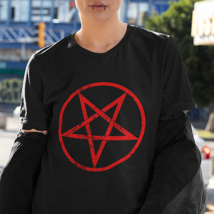 Sacred geometry pentagram graphic tee shirt featuring occult symbolism design.