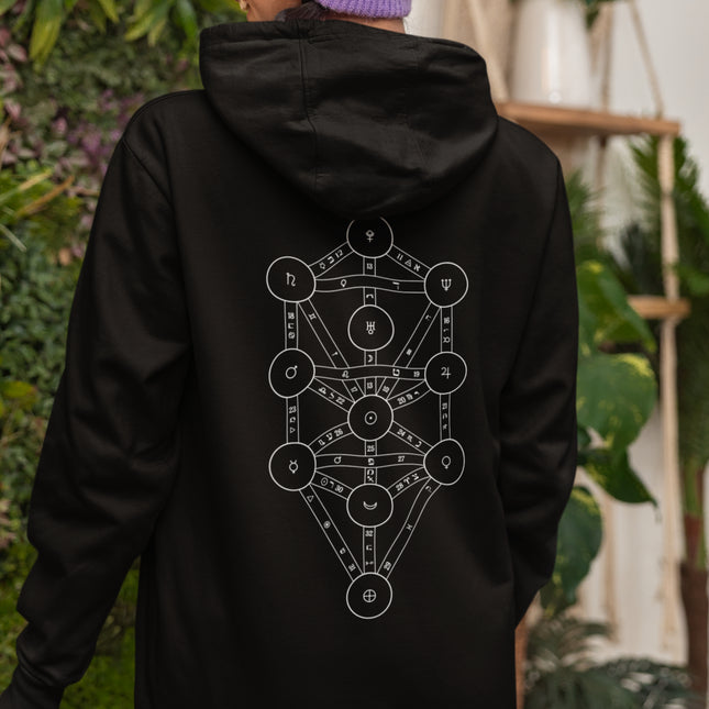 Black hoodie featuring the Kabbalah Tree of Life Sephirot diagram.