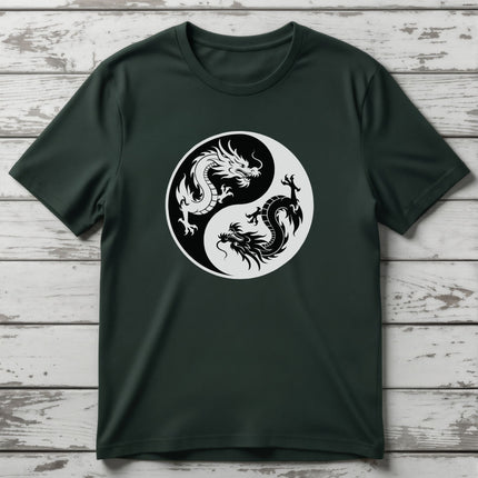 Chinese Dragon Yin Yang T-Shirt | Opposing Serpents Graphic Tee | V4