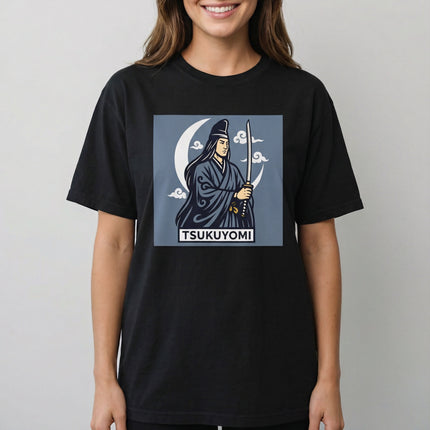 Tsukuyomi Japanese Moon God Graphic T-Shirt | Sword & Crescent Moon | V1