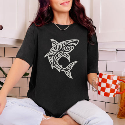 Tribal Shark T-Shirt | Polynesian Tattoo Style Graphic Tee | Comfort Colors