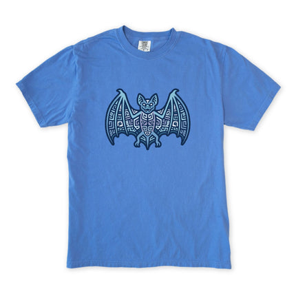 Mayan Bat Symbol T-Shirt | Tribal Geometric Blue & Indigo Graphic Tee Shirt
