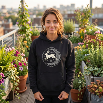 Celtic Hare Moon Hoodie - Pagan Mythology Geometric Mandala Design