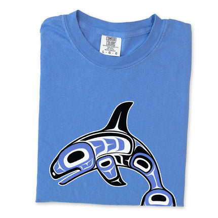Pacific Northwest orca t-shirt with native formline killer whale graphic design.