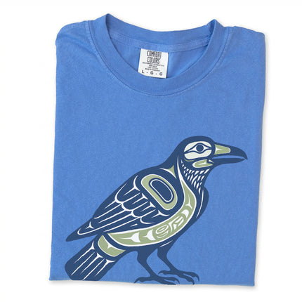 Raven symbol graphic tee with indigenous Pacific Northwest art design.
