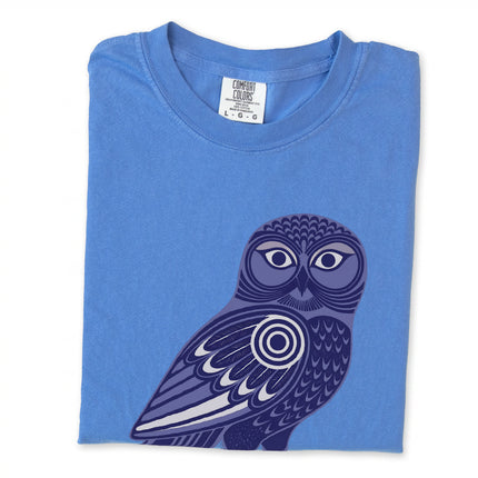 Geometric tribal owl graphic t-shirt inspired by Inuit art and culture.