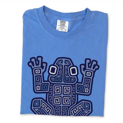 Mayan frog geometric symbol t-shirt graphic tee featuring tribal ancient art print.