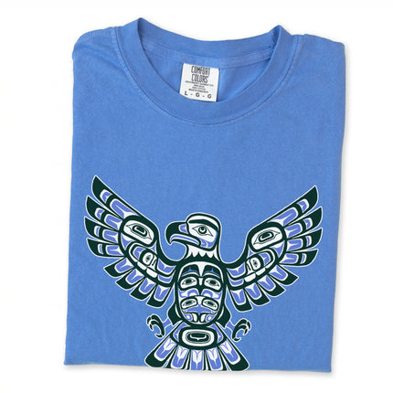 Northwest Coast Haida Eagle formline art graphic printed on a comfortable t-shirt.