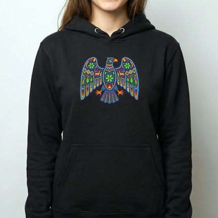 Huichol Eagle Hoodie | Colorful Indigenous Mexican Art Pullover Hoodie